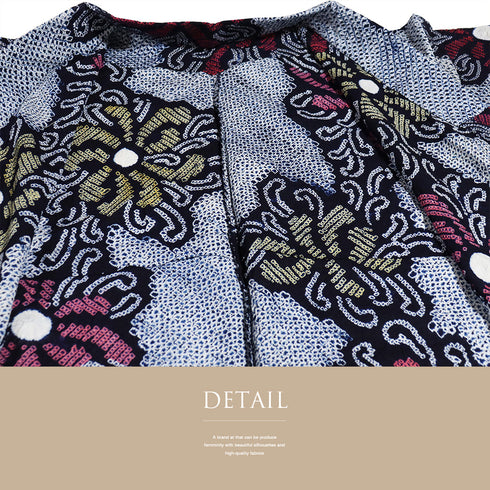 浴衣 リサイクル 夏着物 身丈147.5cm 裄63cm 夏物 絞り 花柄 ネイビー SSサイズ カジュアル 木綿 洗える着物 バチ衿 Aランク