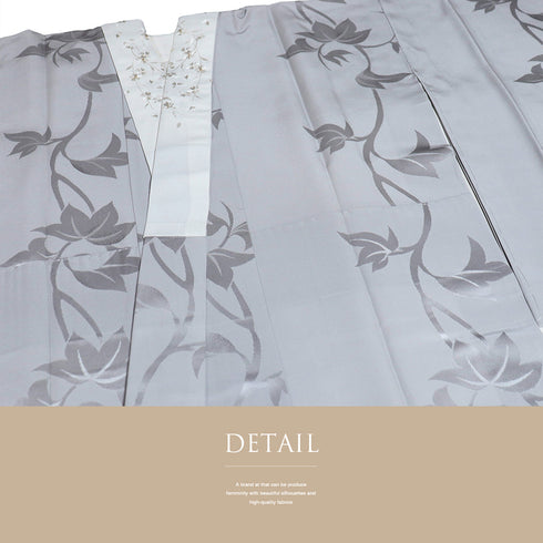 長襦袢 リサイクル 長襦袢 身丈132cm 裄65.2cm 袷 蔦の地紋柄 刺繍半衿付き グレー Mサイズ 正絹 Sランク