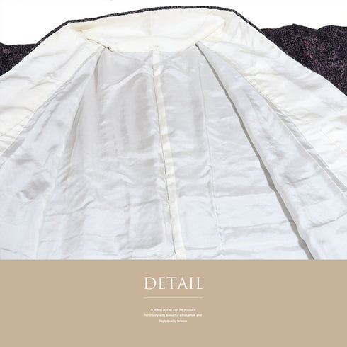 小紋 リサイクル 身丈156.2cm 裄62.6cm 袷 唐草柄 地紋 輝宝織 パープル Mサイズ お洒落 カジュアル 証紙 しつけ糸 正絹 広衿 Sランク