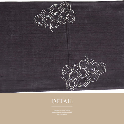 袋帯 リサイクル 帯丈468cm ポイント柄 七宝亀甲 茄子 夏物 透物 相良刺繍 刺子 和紙アップリケ ブラック LLサイズ 混合 新品・未使用品 お洒落 カジュアル