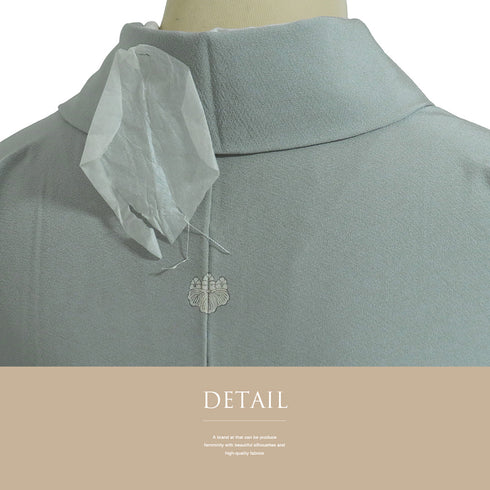 色無地 リサイクル 身丈161cm 裄65.6cm 単衣 グレー Lサイズ セミフォーマル 一つ紋 しつけ糸 正絹 広衿 Sランク