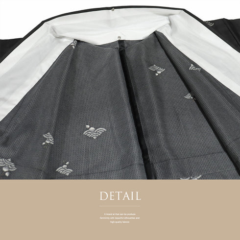 小紋 リサイクル 身丈157.5cm 裄63.6cm 単衣 青海波にひょうたん柄 地紋 ブラック Mサイズ お洒落 カジュアル ポリエステル 洗える着物 広衿 Aランク