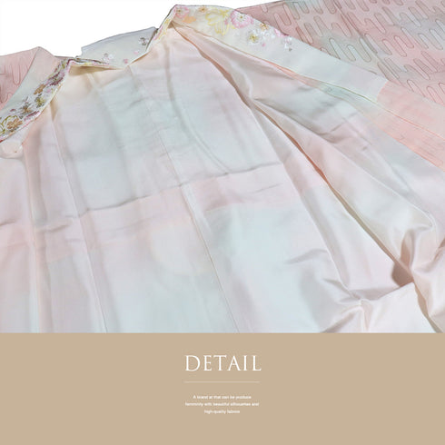 長襦袢 リサイクル 長襦袢 身丈128.8cm 裄66.4cm 袷 刺繍衿 ぼかし 地紋 ピンク Mサイズ 正絹 Aランク