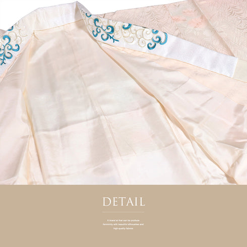 長襦袢 リサイクル 長襦袢 身丈115.5cm 裄60.2cm 袷 草花柄 地紋 刺繍半衿 ピンク 規格外サイズ 正絹 Aランク