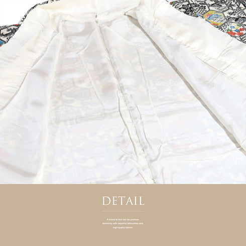 小紋 リサイクル 身丈151.7cm 裄61.2cm 袷 亀甲に松竹梅 アイボリー Sサイズ お洒落 正絹 広衿 Sランク