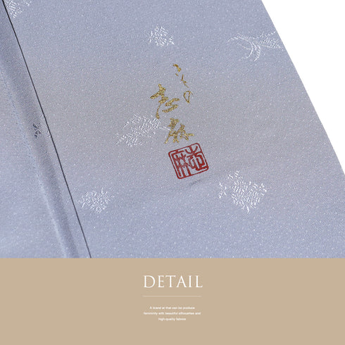 色無地 リサイクル 身丈158.5cm 裄63.8cm 袷 草花柄 パープル Mサイズ お洒落 落款 しつけ糸 正絹 広衿 地紋あり Sランク