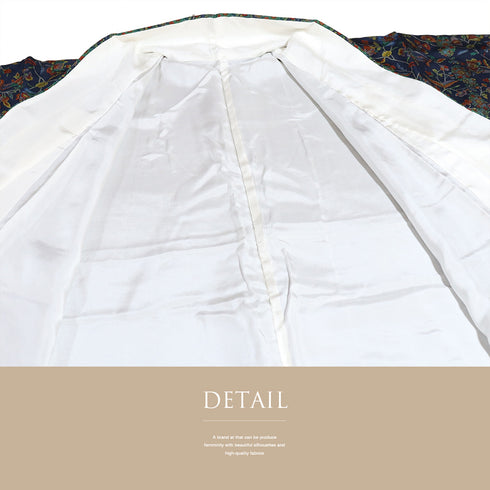 小紋 リサイクル 身丈159cm 裄64cm 袷 唐草柄 ネイビー Mサイズ お洒落 カジュアル 正絹 広衿 Sランク