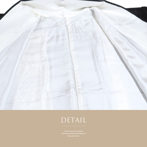 訪問着 リサイクル 身丈158.5cm 裄62.2cm 袷 立涌に唐花模様 地紋 長居賢珠 ブラック Mサイズ お洒落 落款 しつけ糸 正絹 広衿 未使用品