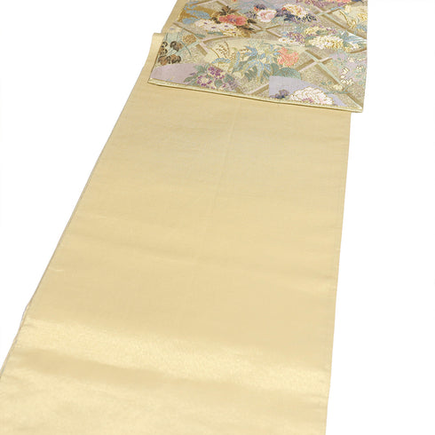 袋帯 リサイクル 帯丈442cm 六通 花柄 ゴールド Mサイズ 正絹 Sランク フォーマル セミフォーマル