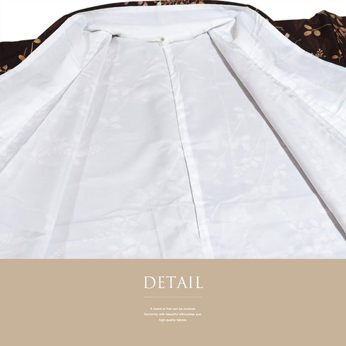 小紋 リサイクル 身丈165.5cm 裄67.3cm 袷 草花柄 既製品 ブラウン LLサイズ お洒落 ポリエステル 洗える着物 広衿 Sランク