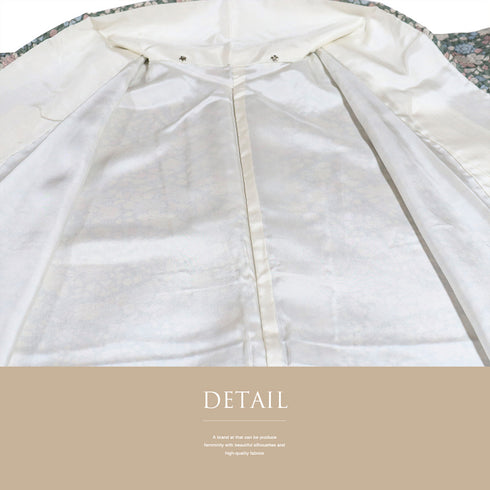 小紋 リサイクル 身丈162cm 裄65.8cm 袷 辻が花風模様 グリーン Lサイズ お洒落 カジュアル 正絹 広衿 Aランク