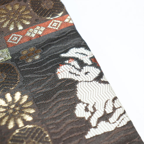 名古屋帯 リサイクル 帯丈375cm 六通 市松にうさぎ柄 ブラウン Mサイズ 正絹 Sランク お洒落