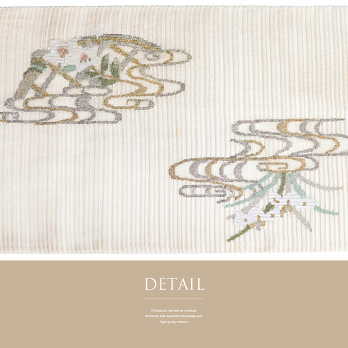 袋帯 リサイクル 帯丈456cm ポイント柄 花柄 夏用 ベージュ Lサイズ 正絹 Sランク お洒落