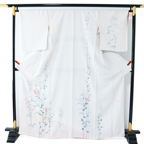 付下げ リサイクル 身丈162.7cm 裄68.2cm 袷 嵯峨菊柄 アイボリー Lサイズ お洒落 正絹 広衿 Sランク