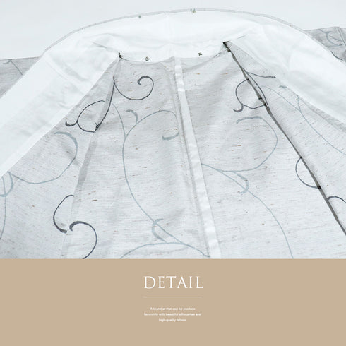 紬 リサイクル 身丈155.5cm 裄64.6cm 単衣 ぜんまい織 唐草模様 グレー Mサイズ カジュアル お洒落 証紙 混合 洗える着物 広衿 Sランク