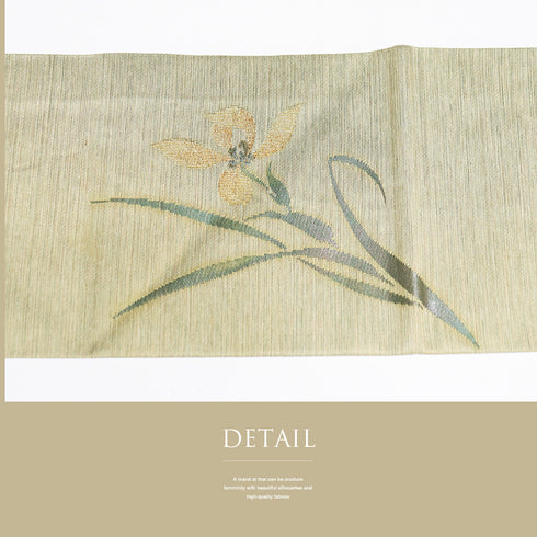 名古屋帯 リサイクル 帯丈353.5cm ポイント柄 花柄 グリーン Sサイズ 正絹 Sランク お洒落 カジュアル