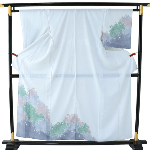 付下げ リサイクル 夏着物 身丈156cm 裄64.6cm 絽 グレー Mサイズ セミフォーマル お洒落 ポリエステル 洗える着物 広衿 Aランク