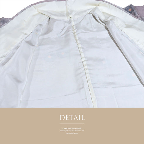 小紋 リサイクル 身丈155.5cm 裄64.6cm 袷 菊地紋 彩色 部分絞り パープル Mサイズ お洒落 カジュアル 正絹 広衿 Aランク