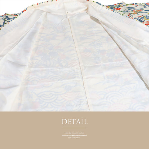 小紋 リサイクル 身丈157.3cm 裄65.6cm 袷 青海派 露芝 花車 蝶々 アイボリー Mサイズ お洒落 カジュアル 正絹 広衿 Sランク