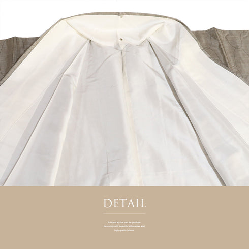 紬 リサイクル 身丈159cm 裄64.6cm 袷 デザイン網目模様 ベージュ Mサイズ お洒落 カジュアル しつけ糸 正絹 広衿 Sランク