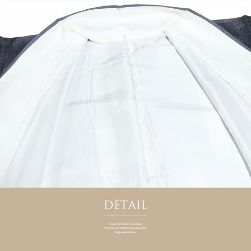 小紋 リサイクル 身丈165.7cm 裄66.4cm 袷 ぼかし短冊に草花柄 地紋 パールトーン加工 ブルー LLサイズ お洒落 カジュアル 正絹 広衿 Sランク