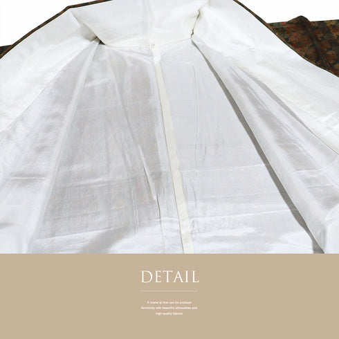 紬 リサイクル 身丈166cm 裄65.6cm 袷 絞り 縞柄 ブラウン ゆったりLLサイズ カジュアル しつけ糸 正絹 広衿 Sランク