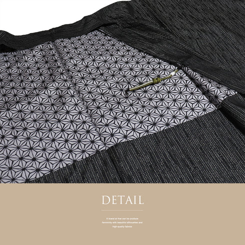 羽織 リサイクル 身丈100cm 裄67.6cm 袷 ロング丈 幾何学柄 地紋 ブラック Lサイズ お洒落 しつけ糸 正絹 未使用品