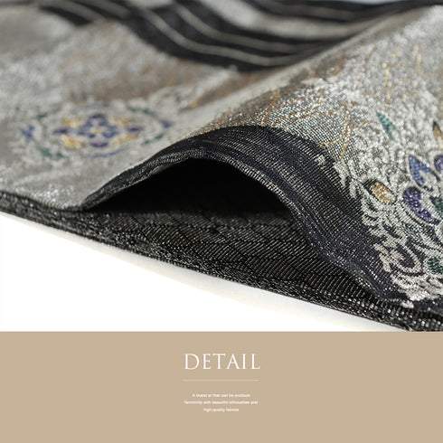 袋帯 リサイクル 帯丈440cm 六通 華紋 波線 シルバー Mサイズ 不明 Sランク お洒落