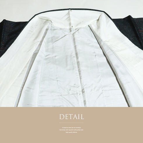 大島紬 リサイクル 身丈161.2cm 裄66.8cm 袷 草花柄 ネイビー Lサイズ お洒落 カジュアル 証紙 しつけ糸 正絹 広衿 Sランク