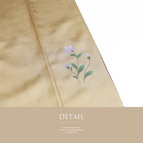 訪問着 リサイクル 身丈167.3cm 裄68.2cm 袷 地紋 金彩秋草模様 刺繍 ブラウン LLサイズ セミフォーマル 正絹 広衿 Sランク