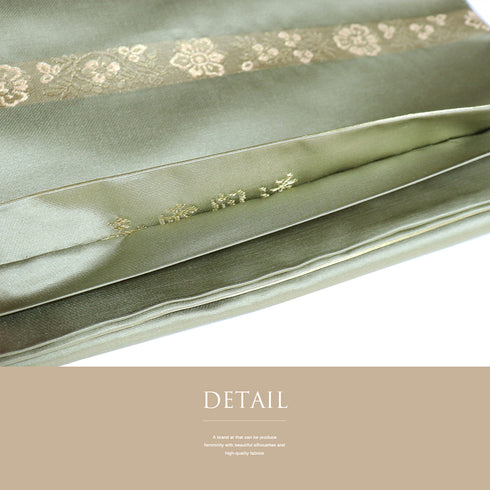 袋帯 リサイクル 帯丈444cm 六通 横段唐花模様 グリーン Mサイズ 正絹 新品・未使用品 フォーマル