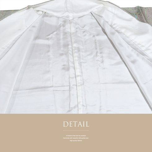 小紋 リサイクル 身丈156.2cm 裄65.6cm 袷 大輪の花模様 地紋 パープル Mサイズ お洒落 カジュアル 正絹 広衿 Sランク