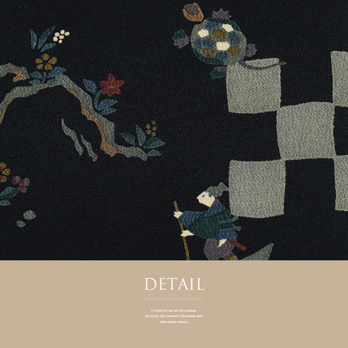 名古屋帯 リサイクル 帯丈371cm 全通 昔話柄 ちりめん ブラック Mサイズ 正絹 未使用品 お洒落 カジュアル