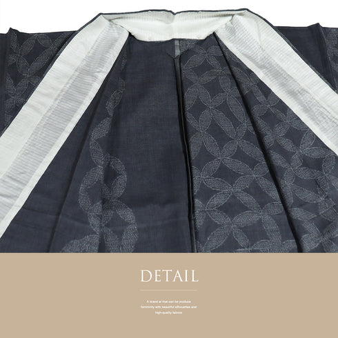 紬 リサイクル 身丈169.8cm 裄68.4cm 単衣 デザイン七宝柄 ゆったりサイズ 結城紬 グレー LLサイズ お洒落 カジュアル 証紙 しつけ糸 正絹 広衿 Sランク