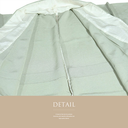 色無地 リサイクル 身丈154.5cm 裄62cm 単衣 グリーン Sサイズ セミフォーマル 落款 一つ紋 正絹 広衿 Sランク