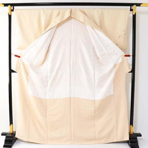 付下げ リサイクル 身丈166.5cm 裄66.8cm 袷 蔦柄 地紋 刺繍 ベージュ LLサイズ セミフォーマル お洒落 正絹 広衿 Aランク