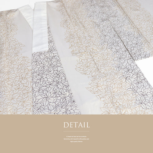 長襦袢 リサイクル 長襦袢 身丈122cm 裄64.8cm 袷 葉柄 後身頃居敷当て付き 半衿なし ベージュ Mサイズ お洒落 正絹 袖無双 Sランク