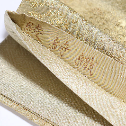 袋帯 リサイクル 帯丈446cm 六通 横段柄 綾綺織り 井関宗鱗 ゴールド Mサイズ 正絹 Sランク フォーマル
