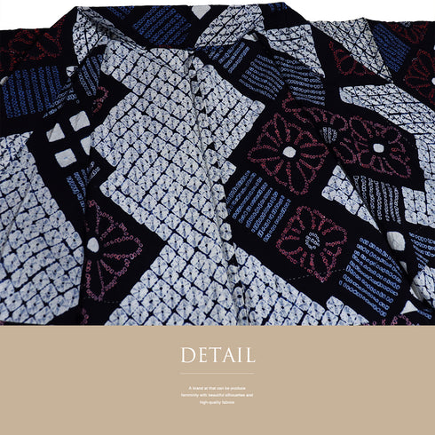 浴衣 リサイクル 夏着物 身丈154.5cm 裄63cm 夏物 菱形模様 絞り ネイビー Sサイズ カジュアル 木綿 洗える着物 バチ衿 Sランク