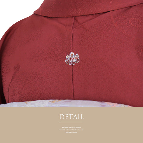 色無地 リサイクル 身丈158.3cm 裄65.8cm 袷 パープル Mサイズ セミフォーマル 落款 一つ紋 しつけ糸 正絹 広衿 地紋なし Sランク (コピー)