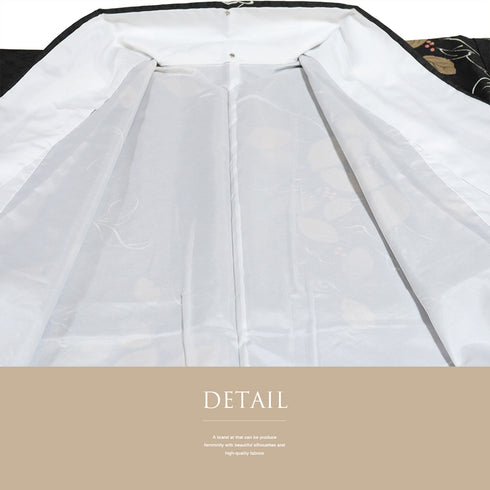 小紋 リサイクル 身丈162.8cm 裄66.4cm 袷 デザイン花柄 ブラック Lサイズ お洒落 カジュアル ポリエステル 洗える着物 広衿 Sランク