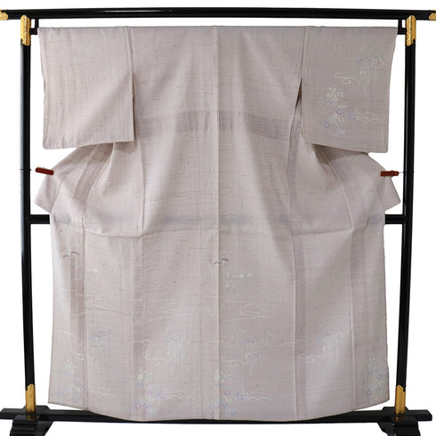 付下げ リサイクル 夏着物 身丈158.5cm 裄68.4cm 夏物 薄物 流水に菊柄 パープル Mサイズ お洒落 不明 広衿 Bランク