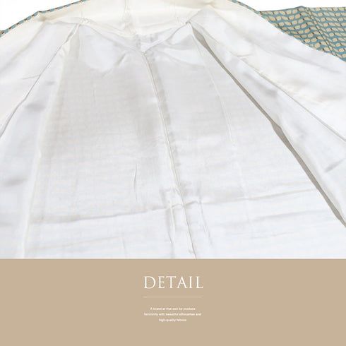 小紋 リサイクル 身丈158cm 裄62.2cm 袷 幾何学柄 ブルー Mサイズ お洒落 カジュアル 正絹 広衿 Aランク