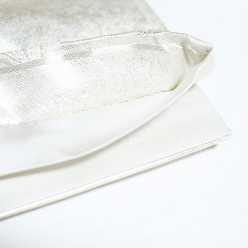 袋帯 リサイクル 帯丈438cm 六通 桔梗に梅や波柄 シルバー Mサイズ 正絹 Sランク フォーマル