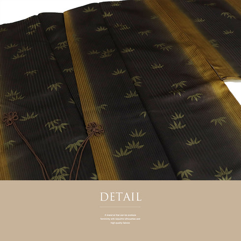 道中着 リサイクル 身丈90.2cm 裄62cm 袷 竹柄 地紋 ブラウン SSサイズ お洒落 正絹 Sランク