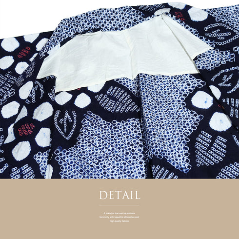 浴衣 リサイクル 夏着物 身丈155.8cm 裄64.4cm 夏物 絞り 花柄 ネイビー Mサイズ カジュアル 木綿 洗える着物 バチ衿 Sランク