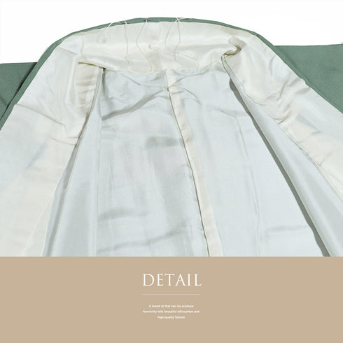 色無地 リサイクル 身丈155cm 裄68.4cm 袷 グリーン Sサイズ セミフォーマル 一つ紋 しつけ糸 正絹 広衿 Sランク