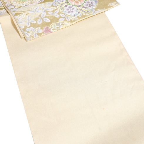 袋帯 リサイクル 帯丈444cm 六通 花丸柄 雪輪柄 ゴールド Mサイズ 正絹 Aランク フォーマル