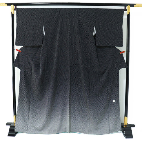 付下げ リサイクル 身丈164.7cm 裄68.4cm 袷 付け下げ小紋 水玉模様 ゆったりサイズ ブラック Lサイズ お洒落 カジュアル 正絹 広衿 Sランク