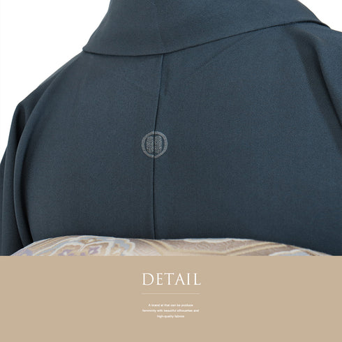 色留袖 リサイクル 身丈163cm 裄66.6cm 袷 華文に唐花柄 箔 金駒刺繍 ネイビー Lサイズ セミフォーマル 落款 一つ紋 正絹 広衿 Sランク